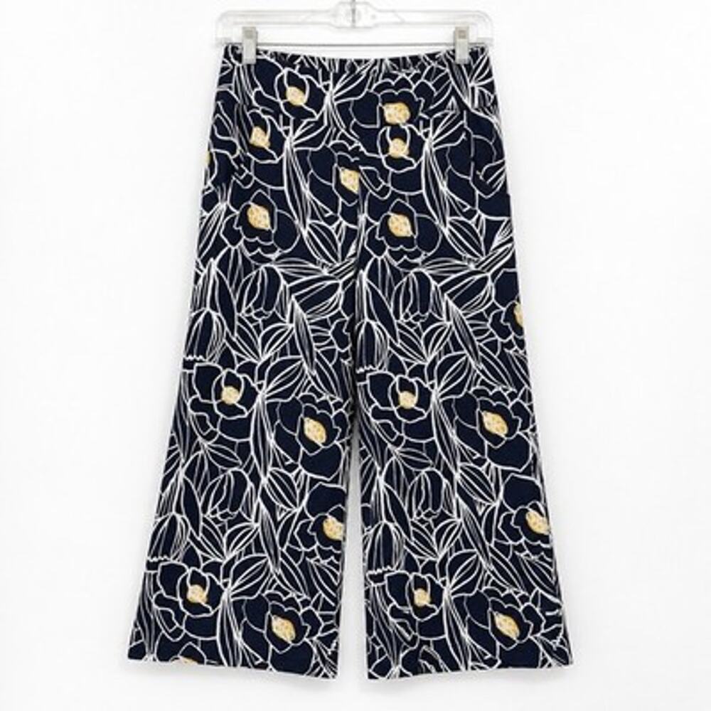Habitat Wide Leg Crop Pants Size XS Navy Blue Artsy Floral Pull on Comfort